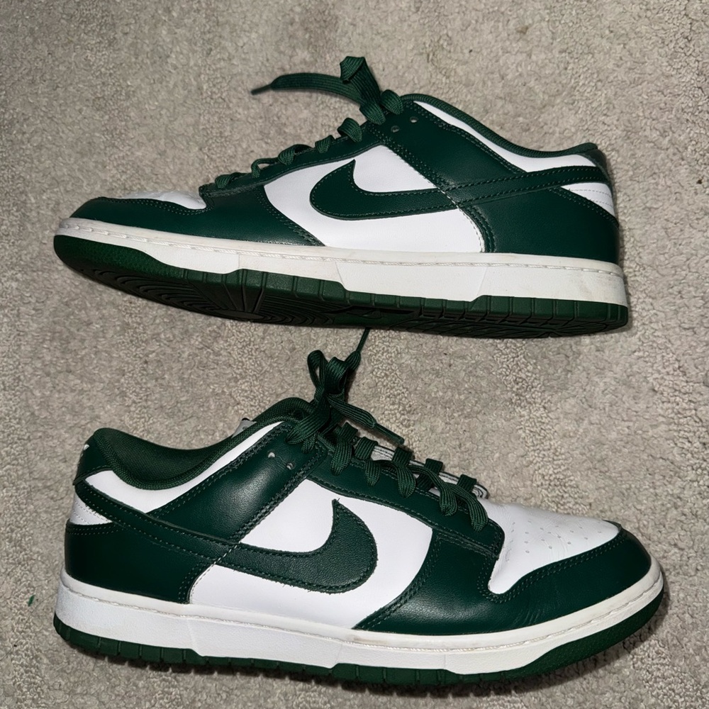 Nike MICHIGAN STATE Forest Green and White Low-Top DUNKS Sneakers